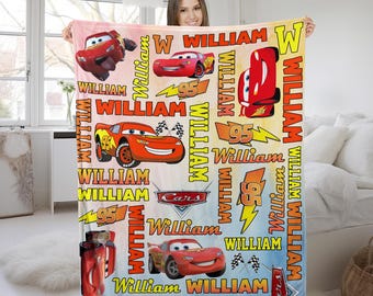 Personalized Name Blanket Lighting McQueen 95, Custom Name Disney Cars Blanket, Cars Characters Throw, Blanket Cars Birthday Gift KCUL02