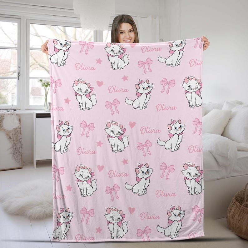 Personalized Disney the Aristocats Marie Blanket, Custom Name Cat ...