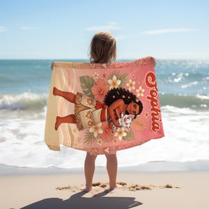 Personalized Moana Beach Towel, Custom Name Moana Towel, Kids Beach Towel, Hawaiian Princess Pool Towel, Birthday Gift AYET19 image 3