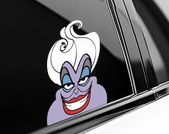 Evil Queen Ursula Maleficent Peekaboo Peeker Sticker, Peeking Car Window Decal, Bumper Waterproof, Disney Villains Pack Stickers SLXG15
