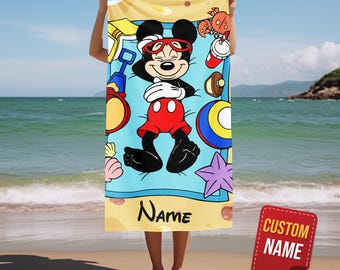 Mickey Mouse Beach Towel, Personalized Kids Pool Towel, Disney Inspired Summer Swim Towel, Family Vacation Gift OGPC23