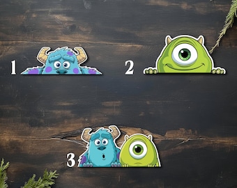 Funny Mike & Sulley Peeker Sticker - Peeking Car Window Decals - Bumper Waterproof Vinyl Stickers - Monster Inc. - Pack Stickers SLX210