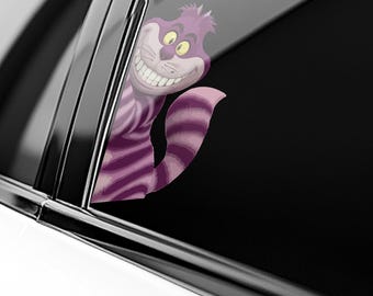 Cheshire Cat Peeker Peeking Car Window Decals - Funny Bumper Waterproof Stickers - Alice in Wonderland - Pack Stickers UNZXSK04