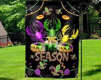 Bandera de jardín de cangrejo de río para Mardi Gras, bandera de jardín de Mardi Gras, bandera de Mardi Gras, decoración de jardín de Mardi Gras, bandera de jardín de Mardi Gras UMU305