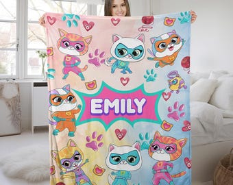 Personalized Super Kitties Blanket, Custom Super Kitties Blanket, Super Kittie Buddy Bitsy Ginny Sparks Hero Blanket, Disneyland KCUU25