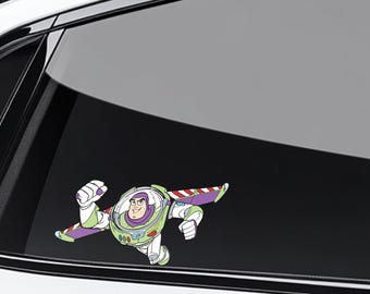 Disney Toy Story Buzz Lightyear and Woody Flying together Peeker Peeking Car Window Decals - Bumper Waterproof Stickers AXHE17