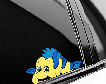 Sebastian and Flounder Peeker Sticker, Disney Little Mermaid Vinyl Decal for Car Window, Laptop, Water Bottle, Cute Gift OHVO12
