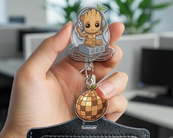 Baby Groot Music Badge Reel, Guardians of the Galaxy ID Holder with Charm, Retractable Badge Clip Gift  Nurse Teacher Badge Reel SL3N26
