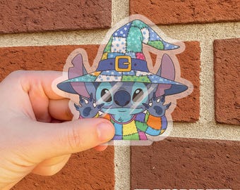 Stitch Halloween Peeker Sticker, Blue Alien Character Sticker, Trendy Blue Denim Spooky Season, Pumpkin Spice Halloween Sticker SLZS01