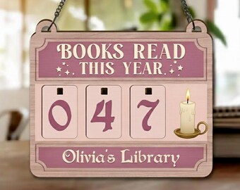 Vintage Book Tracker Sign, Personalized Reading Tracker, Library Decor, Book Lover, Books Read This Year Counter, Reading Lover Gift KDTRT31