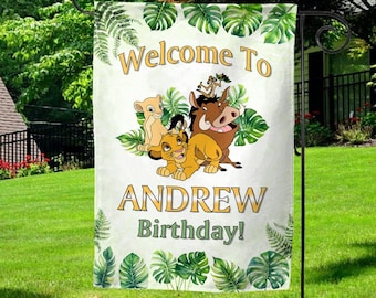 Simba Welcome Garden Flag, Lion King Birthday Party Welcome Flag, Safari Boy birthday Flag, Hakuna matata, birthday decoration AXGC11