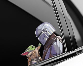 Dadalorian The Child Peeker Sticker – Star Wars Vinyl Decal, Cute Baby Yoda Car Window Sticker, Waterproof Dadalorian Laptop Decal OHVU14