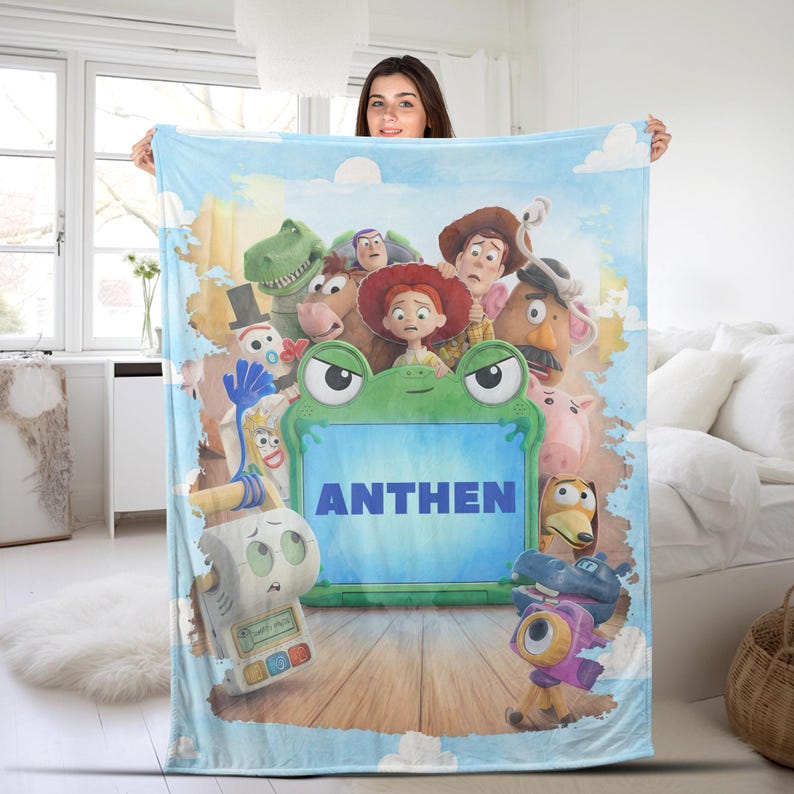 Personalized Toy Story 5 Blanket, Custom Name Disney Toy Story Blanket, Woody Buzz Lightyear Jessie Blanket, Toy Story 5 Gift AYFJ22 image 1