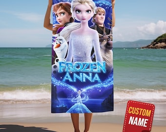 Personalized Name Frozen Beach Towel, Princess Elsa Beach Towel, Anna Elsa Towel, Birthday Christmas Gifts, Disney Princess Towel OGPC21