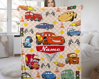 Personalized Disney Cars Blanket, Custom Name Cars Blanket, Lightning Mcqueen Sally Tow Mater Characters Blanket, Cars Birthday Gifts KCUU23