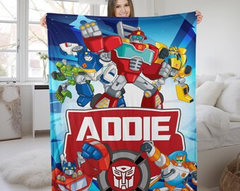 Custom Name Rescue Bots Blanket, Cartoon Characters Blanket,Baby Girl, Baby Boy GIft KDMN02