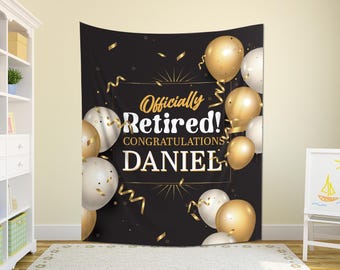 Retirement Celebration Banner, Retirement Banner, Retirement Sign, Retirement Party, Retirement Party Backdrop,Officially Retired KCOS08