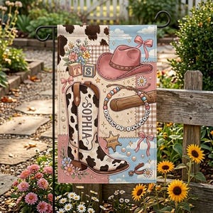 Toy Story Inspired Cowgirl Garden Flag Custom Name Western Boot Hat Patchwork Yard Decor Cute Kids Room Outdoor Flag Gift ORD-BTI30
