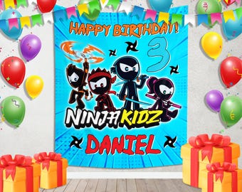Fondo de cumpleaños familiar de Ninja Kidz TV/Banner de cumpleaños de Ninja Kidz TV/Fondo de cumpleaños de Ninja Kidz TV/Fondo de cumpleaños de Ninja Kidz TV personalizado OFXT1