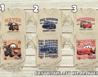Disney Cars Shirt, Pixar Lightening McQueen Tee, Tow Mater T-Shirt, Sally Carrera Doc Hudson Shirt, Disneyland Family Trip Tee KDLT07
