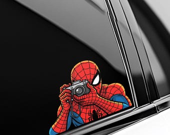 Retro Spider Hero Camera Peeker Peeking Car Window Decals - Bumper Waterproof Stickers AXHF31