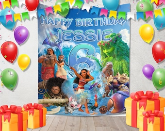 Moana Birthday, Moana Birthday Banner, Custom Moana Backdrop, Kids Birthday Decor, Custom Birthday Backdrop KDMN14