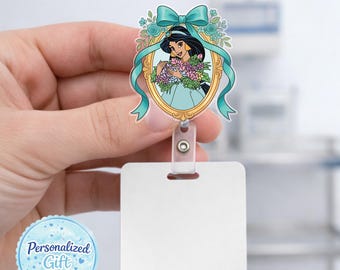Jasmine Badge Reel, Princess Nurse Badge Holder, Retractable ID Badge Clip, Cute Healthcare Gift AYFJ02-2