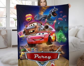 Personalized Name Blanket Lighting McQueen 95, Custom Name Disney Cars Blanket, Cars Characters, Boy Baby Blanket Cars Birthday Gift KCUX17