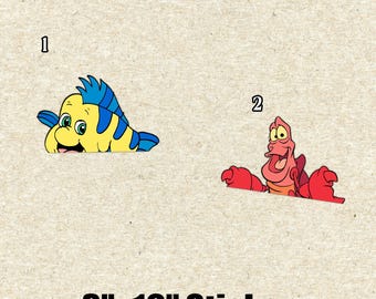 Sebastian and Flounder Peeker Sticker, Disney Little Mermaid Vinyl Decal for Car Window, Laptop, Water Bottle, Cute Gift OHVO12
