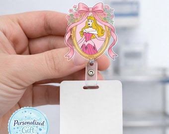 Aurora Badge Reel, Sleeping Beauty Badge Holder, Princess Nurse Badge Reel, Retractable ID Clip AYFJ02-5