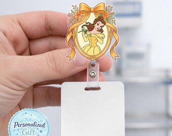 Belle Badge Reel, Beauty and the Beast Badge Holder, Princess Nurse Badge Reel, Retractable ID Clip AYFJ02-4