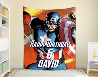 Fondo impreso de los Vengadores, Capitán América, Hulk, pancarta de superhéroe, escudo del Capitán América, pancarta personalizada KCM213