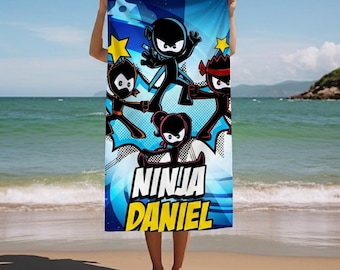 Toalla de playa Ninja Kidz TV, divertida toalla de piscina para niños, toalla de natación para vacaciones de verano, regalo para viajes familiares a la playa SBT24