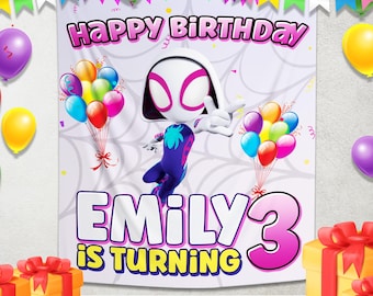 Spidey Amazing Friends Birthday Party Backdrop/Ghost Spider Girl Birthday Banner/Custom Ghost Spider Backdrop/Spidey Birthday banner OHQA28