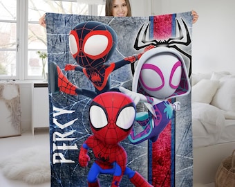 Personalized Spidey And His Amazing Friends Blanket, Amazing Friends Fleece Blanket, Spiderman Birthday Blanket, Spiderman Blanket KCUU28