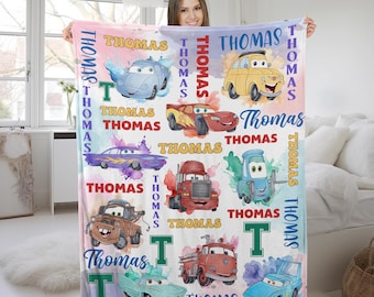 Personalized Disney Cars Blanket, Custom Name Cars Movies Blanket, Cars Movie Characters Blanket, Birthday Gift, Lightning McQueen KCTN19