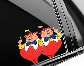 Tweedle Dee & Tweedle Dum Peeker Sticker – Alice in Wonderland Vinyl Decal, Cute Waterproof Sticker for Laptop, Bottle, Car Window OHVU12