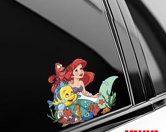 Little Mermaid transparent Peeker Peeking Car Window Decals - Bumper Waterproof Stickers, Ariel Stickers AXHF15