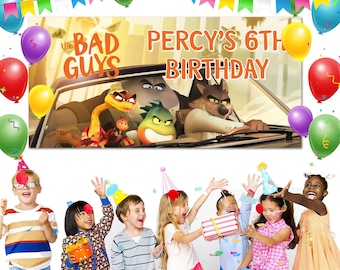 Banner de cumpleaños de los malos, telón de fondo de los malos, banner de cumpleaños, decoración de cumpleaños, fondo de fotos KCKE19