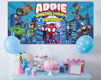 Spidey and his Amazing Friends Backdrop Birthday, Spiderman Banner, Spidey Birthday Party, Dessert Table Backdrop, Backdrop Gift KDMN05