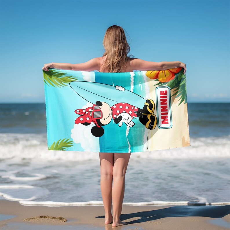 Minnie Mouse Beach Towel, Personalized Kids Pool Towel, Disney Inspired Summer Swim Towel, Cute Vacation Gift OITQ24-2 afbeelding 4