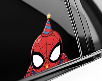 Birthday Spider Man Peeker Peeking Car Window Decal - Bumper Waterproof Vinyl Sticker - Pack Stickers UNZXSK01