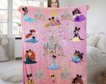 Personalized Watercolor Disney Princess Blanket, Custom Name Baby Blanket, Disney Princess Birthday Gift, WDW Disneyland Princess SKYL22
