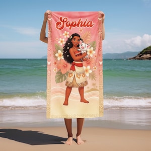 Personalized Moana Beach Towel, Custom Name Moana Towel, Kids Beach Towel, Hawaiian Princess Pool Towel, Birthday Gift AYET19 image 1