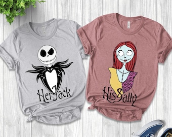 Her Jack, His Sally, Couples T Shirt, Mickey Minnie Disney, Jack Sally Shirts, Skellington,Halloween Matching Nightmare Christmas E-08092264