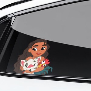 Moana Sticker Hei Hei and Pua Together Snuggling Peeker Peeking Car Window Decals - Bumper Waterproof Stickers AXHE10