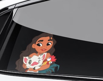 Moana Sticker Hei Hei and Pua Together Snuggling Peeker Peeking Car Window Decals - Bumper Waterproof Stickers AXHE10