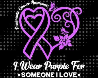 Archivo PNG de concientización sobre el cáncer de páncreas. "Visto de morado por alguien que amo", descarga digital. Diseño de sublimación para camisetas y regalos.