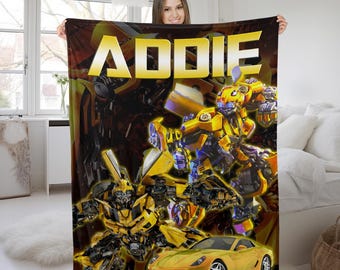 Custom Transformer Blanket/Personalized Bumblebee Blankets/Boy Bed Room Blanket/Transformer Blanket/Auto Bots Birthday Blanket KDMN03