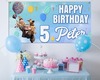 Disney UP Family Birthday Backdrop/Disney UP Birthday Banner/Carl Ellie Backdrop/Custom Disney UP Birthday Backdrop KDMU18